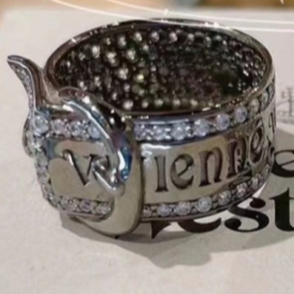 Sold out Vivienne Westwood dark gray / black sparkly signature band Ring - Picture 4 of 10
